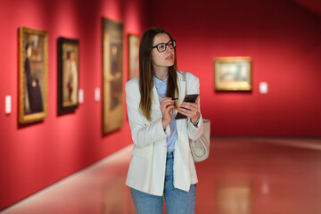 Woman Visiting Art Gallery Lifestyle Concept.