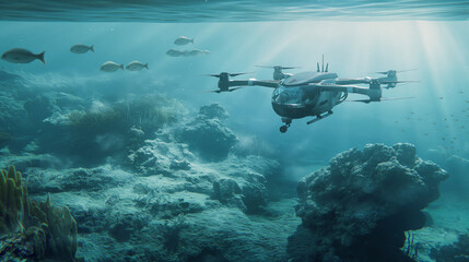 scuba diver in the sea with sharks