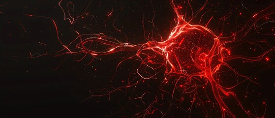Wall Mural - Tomato color digital hologram futuristic brain neuron link on a neuron connection, Artificial intelligence concept, isolated on black background