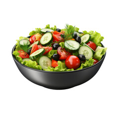 Wall Mural - A bowl of salad with lettuce, tomatoes, cucumbers, and olives isolated on transparent background, png, cut out