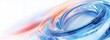 © M - Curved glass spiral in blue and orange background banner, abstract 3D curved glass spiral, AI generated
