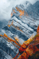 Poster - Depiction of a nest integrated into a mountain landscape, with lines and colors representing the elevation and natural gradients,