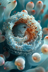 Poster - Abstract image of a bird's nest forming part of a coral reef, with intricate patterns and bright colors symbolizing marine biodiversity.