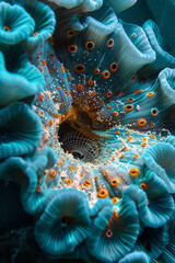 Poster - Abstract image of a bird's nest forming part of a coral reef, with intricate patterns and bright colors symbolizing marine biodiversity.