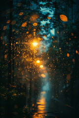 Aufkleber - A night scene where a lens captures and distorts streetlights into starburst patterns, creating a dreamy, ethereal effect,