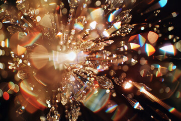 Aufkleber - An image of a crystal chandelier lens scattering light into a dazzling array of sparkles and reflections,