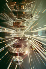 Aufkleber - A deconstructed camera lens with each glass element and aperture blade suspended in mid-air, surrounded by light rays,