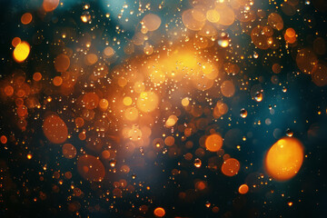 Poster - Scene of a lens surrounded by floating particles of light, each particle casting a small, abstract pattern,
