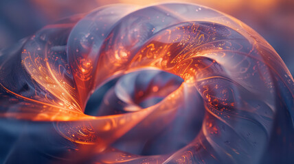 Leinwandbilder - Abstract depiction of a lens with ribbons of light streaming out, twisting and curling in mid-air,