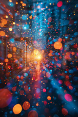 Fototapete - Abstract depiction of a lens surrounded by an array of kinetic shapes and colors, each element in constant motion,
