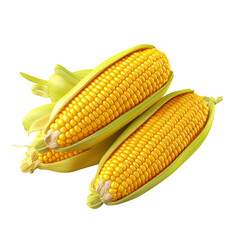 Wall Mural - 3D yellow corn cobs isolated on transparent background, png, cut out