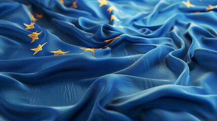 flying and waving fabric in the colors of the European union euro flag as wide graphic abstract banner for political or national government with empty copyspace