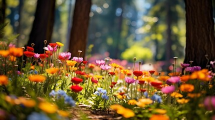 Sticker - Colorful wildflower blanket in sunny woods.