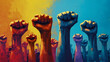 © E - Fist protest hand activist people social fight crowd civil women march strike rebellion black. Hand fist protest rally movement young youth power racism raised racial group mob revolution change unity