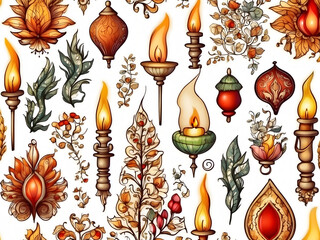 Wall Mural - Festival of lights, candle decorative element in white background design.