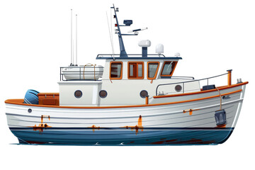 Wall Mural - A boat with a cabin and a radar isolated on transparent background, png, cut out
