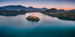 © Andreas Wonisch/Stocksy - Aerial view of Lake Bled at Sunset