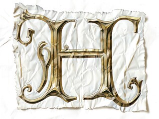 Wall Mural - H old lettering in gold relief on white background