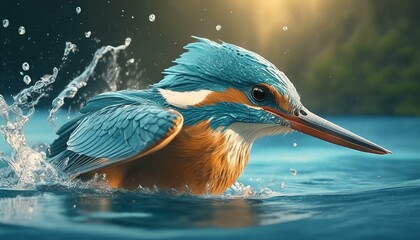 Wall Mural - A kingfisher in the water