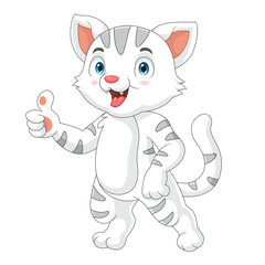 Poster - Cartoon funny white cat giving a thumb up