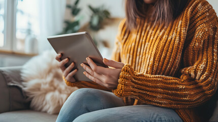 woman using her tablet, digital work at home concept