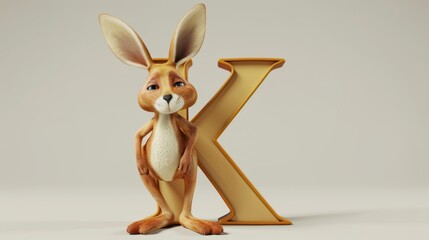 A rabbit is standing in front of the letter K