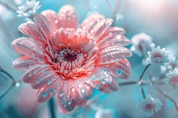 Close-up of a pink flower covered in water droplets. Perfect for nature-themed designs