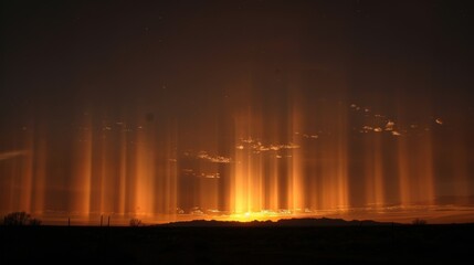 Wall Mural - The suns rays forming long vertical pillars of light that appear to reach to the very heavens at sunrise.