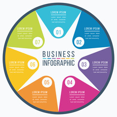 Sticker - Infographic business design 7 steps, objects, elements or options business information template