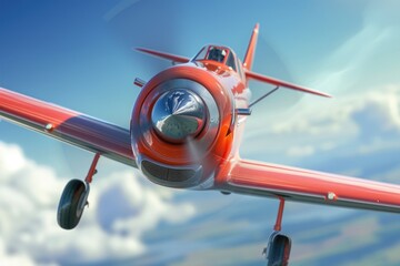 Wall Mural - a small red airplane soaring through a cloudy sky. suitable for travel and adventure concepts