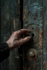 Wall Mural - A person opening a door with a key. Suitable for security or access concept
