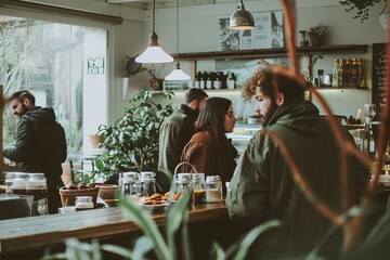 Sticker - Coffee Shop. Group of People in Coffee Shop. People in Coffee Shop.