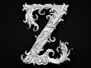 Wall Mural - Z letter intricate white baroque graceful sculptures, black background