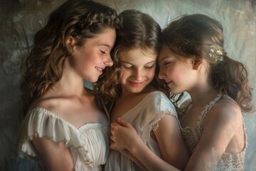 Wall Mural - A group of young girls standing next to each other. Suitable for various projects