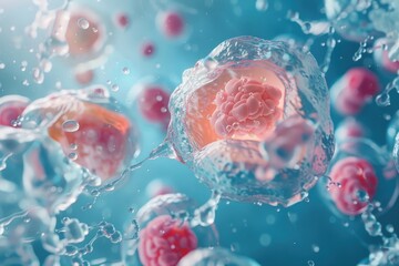 Wall Mural - close up image of cells floating in water. suitable for science and research concepts