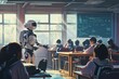 © Tanu - Advanced robot  teaching a classroom of students, AI generated