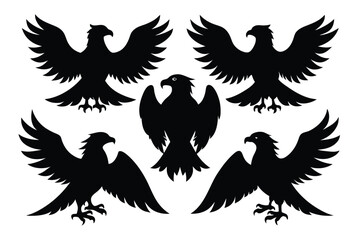 Wall Mural - Set of Bald Eagle black silhouette vector on white background