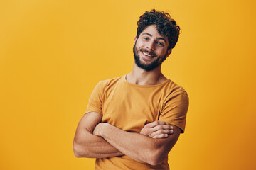 Wall Mural - Man positive face confident person guy portrait cool young adult cheerful happy background smile