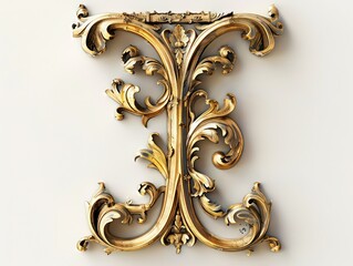 Wall Mural - I letter old lettering in gold relief on white background