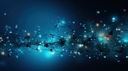 Wall Mural - Digital representation of a network with nodes and connections, featuring shiny blue dots on a dark background