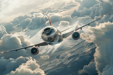 Canvas Print - Large jetliner flying through a cloudy sky. Suitable for travel and aviation concepts