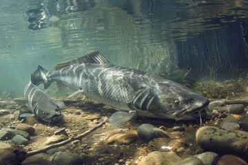 Wall Mural - A fish swimming in water, suitable for aquatic themes