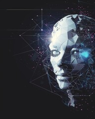 Wall Mural -  AI, Artificial intelligence. Ai digital brain. Robotics concept. Human face made from polygon. Illustration 