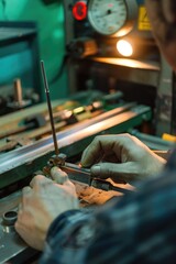 Sticker - A man working on a machine in a factory. Suitable for industrial concepts