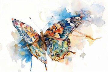 Poster - Colorful watercolor painting of a butterfly on a white background. Ideal for nature and art projects