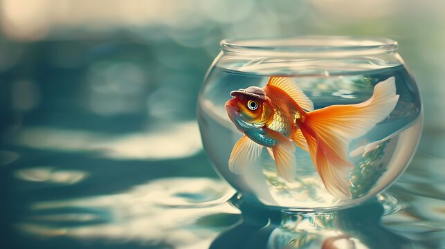 A giggling goldfish wearing a tiny hat swims playfully in its fishbowl, adding a splash of humor to aquatic scenes.