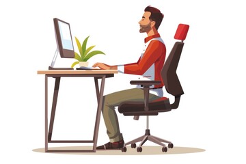 Wall Mural - A man sitting at a desk using a laptop computer. Suitable for business concepts