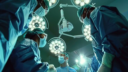 Canvas Print - Group of surgeons performing surgery in operating room. Ideal for medical and healthcare concepts