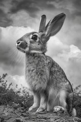 Canvas Print - Black and white photo of a rabbit. Perfect for animal lovers