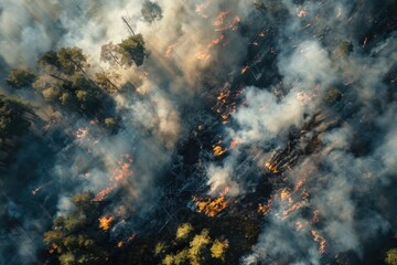 Wall Mural - Aerial view of a forest fire, suitable for environmental and disaster concepts